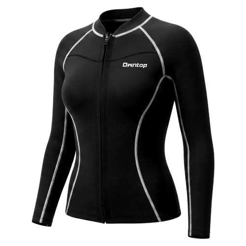 Owntop Women Wetsuit Top, 2mm Chaqueta de Neopreno Térmica, Alta Flexibilidad para Natación, Surf y Snorkel en Agua Fría, Cremallera Frontal