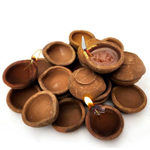 Image of Pure Source India Natural Clay Traditional Diwali Ke Diye | Earthen Clay Diya | Mitti Ka Diva | Diyas for Pooja (30pcs)
