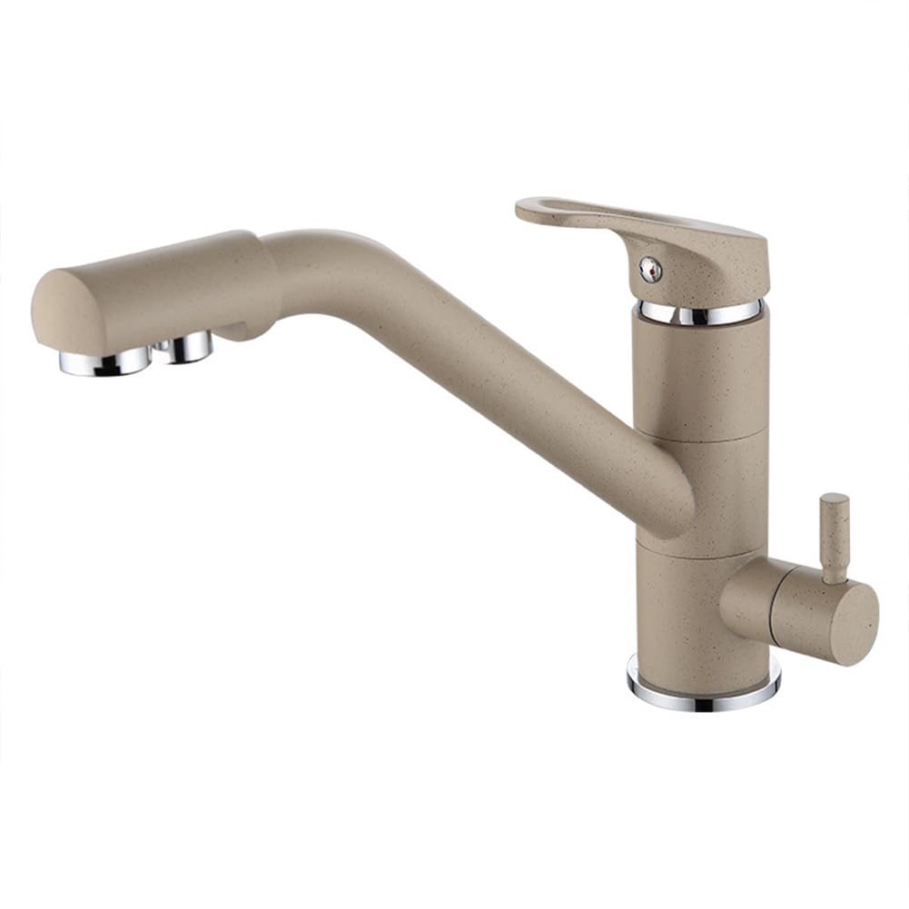 BHFPFZA High Arc 3-Way Kitchen Faucet Brass Dual Lever 360° Swivel Mixer Tap Drinking Water Filter Sink Faucet Bei 1 Hole Commercial SLE