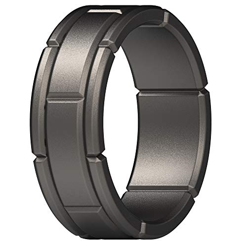 ThunderFit Silicone Wedding Ring for Women - 1 Ring - Breathable Patterned Rubber Engagement Bands - 2.5mm Thick 8.2mm Wide(1 Ring - Gun Metal, 6.5-7 (17.3mm))