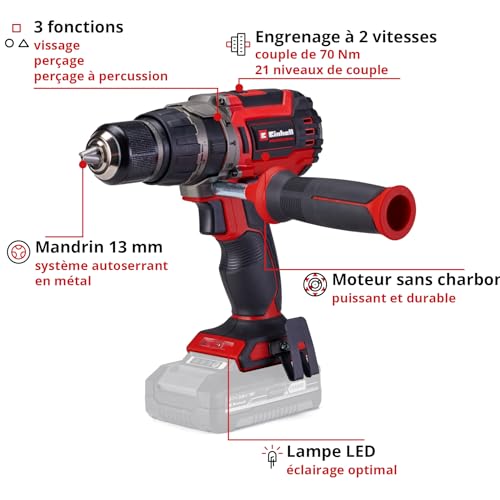 Einhell Professional Perceuse-visseuse à percussion sans fil TP-CD 18/70 Li-i BL-Solo Power X-Change (18 V, moteur sans charbon, 70 Nm, perçage à percussion, mandrin 13 mm, 2 vitesses, sans batterie) – Image 4