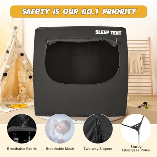 Image of BORNA Pack N Play Blackout Cover for Littles, Baby Sleep Pod, Full Size Crib Blackout Cover Blocks 90%+ Light, Breathable Baby Sleep Tent, Lightweight and Portable Crib Night Cover for Travel