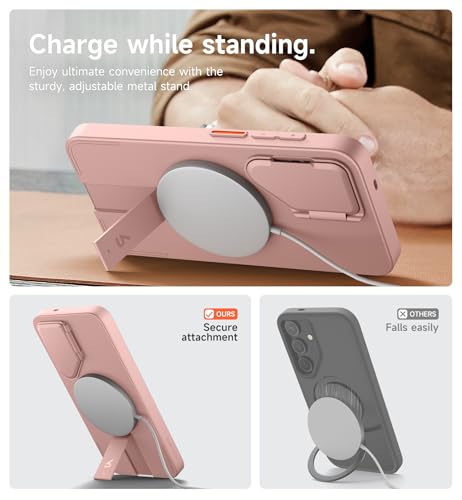 Image of SURITCH for Samsung Galaxy S25+ Plus Phone Case, Magnetic Shockproof Protective Cover with Camera Cover & Adjustable Metal Kickstand for Galaxy S25+ Plus(2025)-Pink