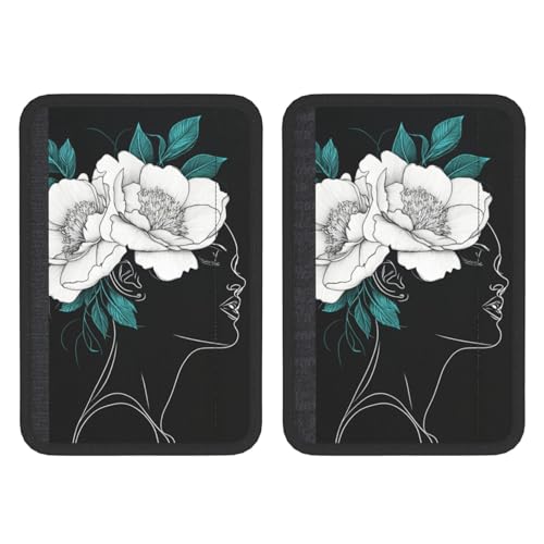 White Peonies On Woman Head Line Art Car Seat Belt Cover 2 Pack Seatbelt Strap Shoulder Pad Protector Universal Comfort for Car