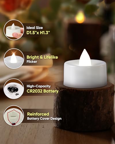 Image of Homemory Tea Lights with Timer Battery Operated, 6H Timer Auto On Daily, Flickering Flameless LED Votive Candles for Table Centerpieces, Lantern, Halloween, Christmas, Cool White, No Remote, 24-Pack