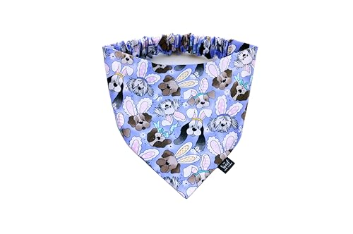 Easter Scrunchie Dog Bandana Perfect for Spring Season, Handmade Pastel Color Elastic Pet Bandana, Easter Photoshoot Props, Festive Dog Outfit (XX-Large, Dogs on Purple)