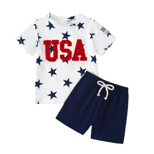 ADXSUN Little Boy 4th of July Outfit USA American Flag T-shirt+Casual Shorts Independence Day Clothes