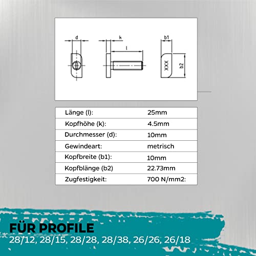 VOOXA Premium 10 Stück Hammerkopfschrauben M10x25mm Typ 28/15 und Sperrzahnmuttern DIN 6923 aus Edelstahl A2 für Photovoltaik Montageschiene, PV Anlagen