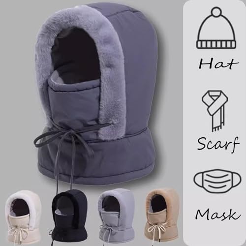 Plush-Lined Thickened Thermal Hat with Face Mask for Men and Women, Matorioo Windproof Ski Cold Winter Scarf Warm2