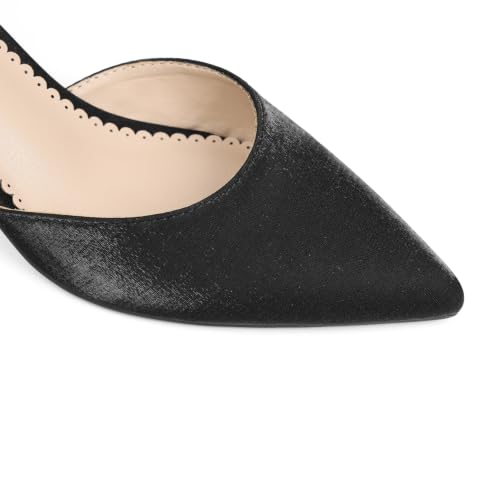 Yremael Women's Black Bow Heels Pointed Toe Pumps Satin Ankle Strap Chunky Block Kitten Heel Dress Shoes - image 6