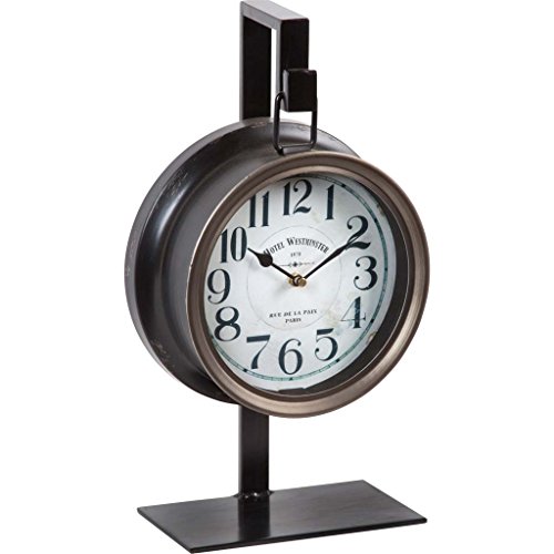 Mercana vintage metal table taxz desk clock, 16" x 8" x 5", brown
