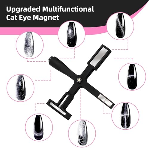 Image of THR3E STROKES 5 in 1 Magnet for Cat Eye Gel Nail Polish, Multifunctional Magnetic Nail Tool, Upgraded Cross Cat Eye Magnet for Nail Designs 3D Cateye Nail Gel Strong Nail Art Magnet Home Salon(Black)