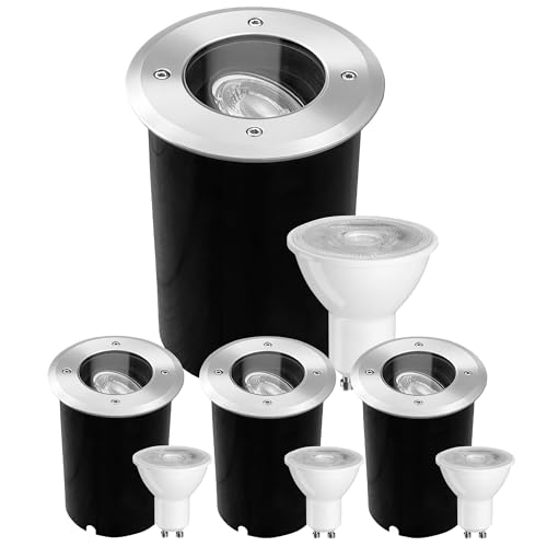 JNR 4er Set Bodenstrahler Außen Schwenkbar GU10 IP67 Wasserdicht mit LED 5W 3000K Warmweiß, Bodeneinbaustrahler Aussen 230V Bodenleuchten Außen,...
