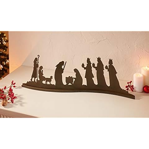 Dekoleidenschaft Weihnachts-Deko Nacht von Betlehem aus Metall in Rost-Optik, 67 cm lang, Jesuskind mit Maria und Joseph, heilige 3 Könige, Hirte und Lamm Cover