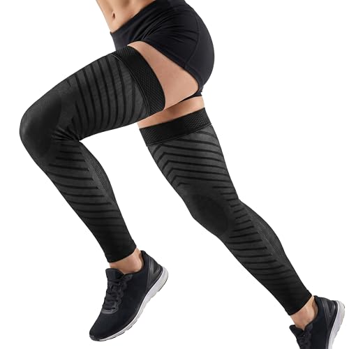 Image of MGANG Full Leg Compression Sleeves for Men & Women, Thigh High 20-30mmHg Graduated Compression Stockings for Thigh Calf Knee Support, Pain, Swelling, Varicose Veins, Running, Sports, 1 Pair, Black S