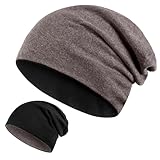 Kiiwah 2 in 1 Reversible Beanie XXL, 58–68 cm Großer Kopf Slouch Beanie Mütze Lange, Strickmützen Winter Chemo Mütze für Herren Damen, Schwarz + Kaffeebraun