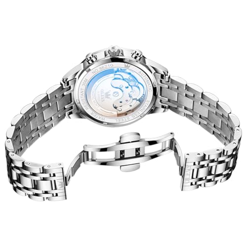 Image of OLEVS Men Automatic Watch Diamond Skeleton Mechanical Luxury Self Winding Moon Phase Calendar Waterproof Wrist Watch for Men