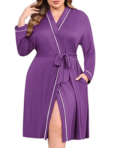 Image of Ekouaer Plus Size Robes for Women Soft Bathrobe V Neck Soft Maternity Robe