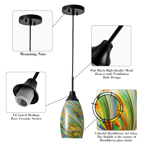 Image of Viinew Mini Glass Pendant Light 3-Pack Colorful Oval Pendant Lights