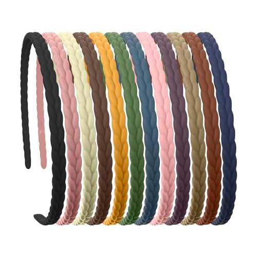 12 diademas trenzadas para mujer, diademas finas para mujer, diademas invisibles, decoración para el cabello moderna y versátil, diademas retro monocromáticas