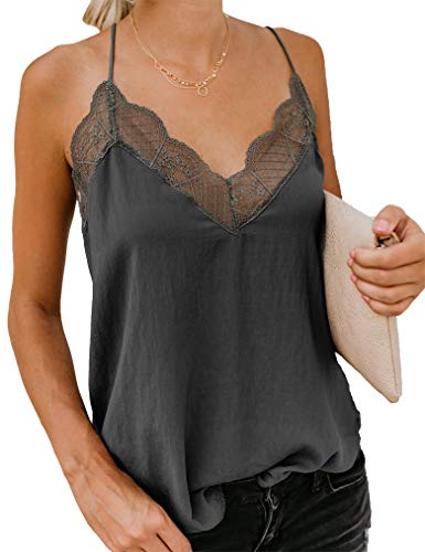 Women s V Neck Sleeveless Lace Trim Spaghetti Strap Camisole Cami Tank Top