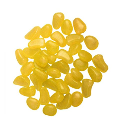 TONSEE 50 Pcs Glow In The Dark Stones Pebbles Rock for FISH TANK AQUARIUM Garden (Yellow)