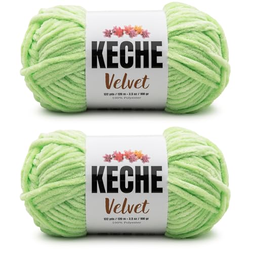 Image of Keche Velvet Yarn for Crocheting, Soft Chenille Bulky Baby Blanket Amigurumi Yarn 2x100 gr (2x132 yds) (2 Skeins) Pistachio
