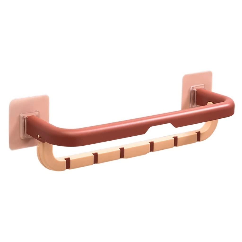 FGXHHS Towel Rail Shelf Foldable Double Bar With Hook Free Punching Rack Hanger Wall Mounted Holder Bathroom Accessories (Blue : A-red pink)