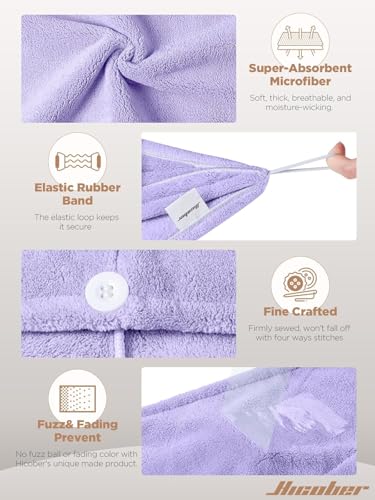 Image of Hicober Microfiber Hair Towel, 2Packs Hair Turbans for Wet Hair, Drying Hair Wrap Towels for Curly Hair Women Anti Frizz (Purple,Grey)