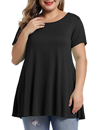 MONNURO Womens Short Sleeve Casual Loose Fit Flare Swing Tunic Tops Basic T-Shirt Plus Size