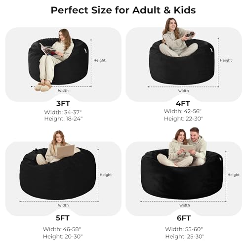 Image of HABUTWAY Bean Bag Chair: Giant 4' Memory Foam Furniture Bean Bag Chairs for Adults with Microfiber Cover 4Ft (Black)