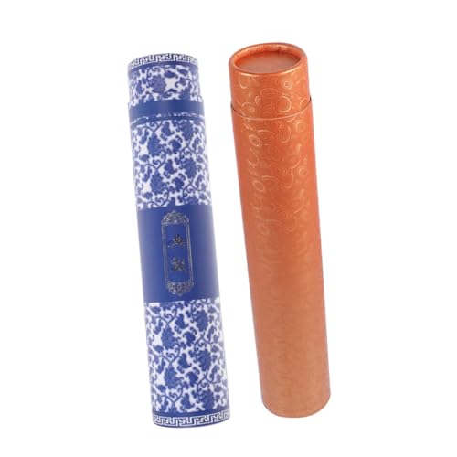 WEKADRIN 2 piezas Caja Cilindrica para Pergaminos y Arte Tubo Extensible con Interior de Almacenamiento Seguro para Caligrafía y Pinturas de Azul y Dorado para Artistas y Coleccionistas