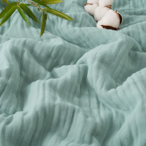 PHF Cooling Muslin Blanket Twin Size, Lightweight Gauze Blanket for Adults, 60% Rayon Derived from Bamboo & 40% Cotton for Summer, 4-Layer Soft Breathable for Hot Sleepers, 66"x90", Sage Green