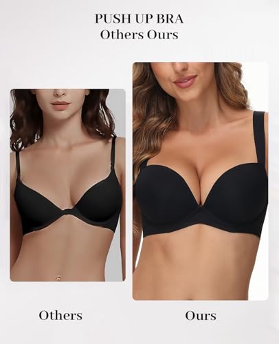 Image of Upushall Push Up Thick Padded T Shirt Bra Underwire Support Plunge Everyday Bras for Women Add 2 Cup