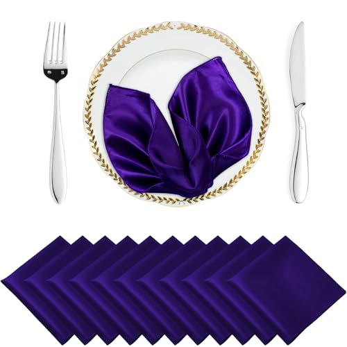 MDS Christmas Satin Cloth Napkins 12 x 12 Inch - Pack of 200 - Silky Smooth Sateen Dinner Table Napkins for New Year Party, Holiday Harvest Dinner, Thanksgiving, Wedding, Banquet - Purple