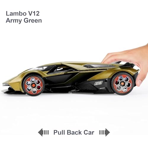 Image of 1:22 Scale Diecast Metal Car Lambo V12 GT Toy Car for Kids with Light Sound Pull Back Openable Door Collection Model Cars