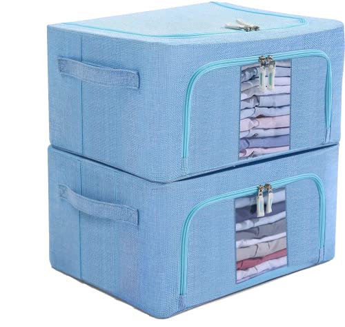 Image of Craava Foldable Storage Living Box Cloth Organizer With Steel Frame Water Proof Fabric (24 Ltr - Pack of 2, Sky Blue)