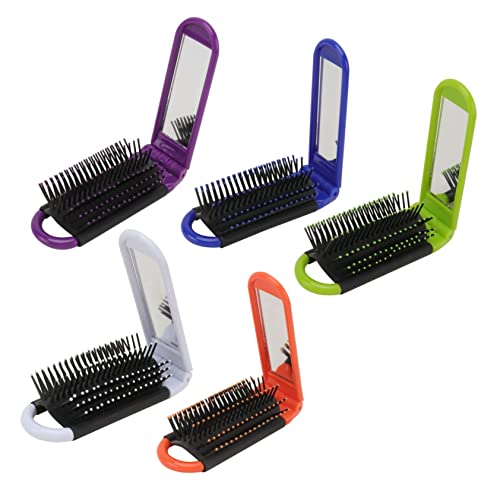 Mikinona 5個 くし 櫛 ミラー付きコンパクトブラシ コームをねじり上げる ポータブル 折りたたみトラベルミラー 折りたたみトラベルヘアブラシ フリ コーム ミニミラーコーム