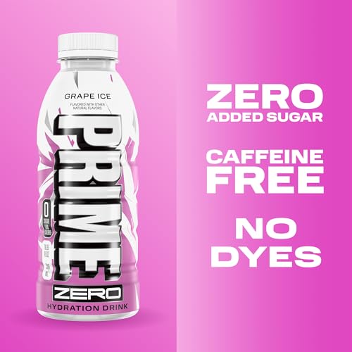 Image of PRIME ZERO GRAPE ICE, Sugar Free Sports Drinks, Electrolyte Enhanced to Replenish Fluids, B Vitamins, Antioxidants, Low Calorie, Made with Natural Flavors, 16.9 Fl Oz 12 Pack
