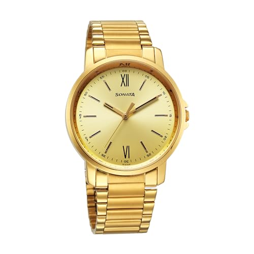 Sonata Traditional Essentials Quartz Analog Champagne Dial Stainless Steel Strap Watch for Men-77083YM05 (B0CY5BR8X5) Amazon Price History, Amazon Price Tracker