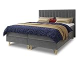 Sofnet Boxspringbett Gold mit 2 Bettkästen und Topper - Doppelbett, Bonell-Matratze, Polsterbett, Bett mit Matratzentopper, Schlafzimmer, Velours Stoff (Grau (Manila 16), 160 x 200 cm)