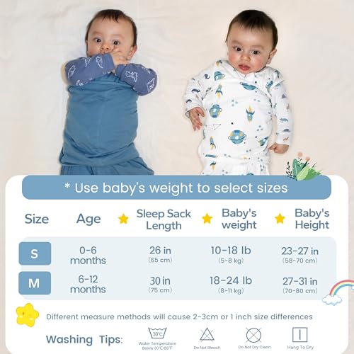 ZIGJOY Sleep Sack Swaddle 0.5 TOG Baby Wearable Blanket 100% Cotton Baby Swaddle Blanket for Newborns 0-6 Months for Boy Girl, Blue&Space
