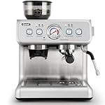 Gevi Dual Boiler Espresso Machine with Built-in Grinder, 58mm Commercial Portafilter, Barista Steam Wand, 31 Grind Settings, Stainless Steel, for Home Barista Use, Sterling Silver