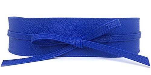 Women's PU Leather Waist Belt Bow Tie Wrap Around Soft Boho Corset Fashion Elegant for Dresses (Sapphire)