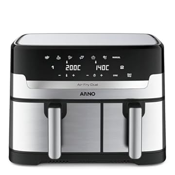 Fritadeira Sem Óleo Air Fryer Arno Dual 8,3L AFD2, Cestos Duplos Independentes, Função SYNC, Painel Digital, Inox, 1800W, 220V