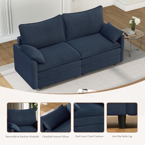 Image of Vesgantti 74 inch Loveseat Sofa for Living Room, Comfy Cloud Couch Deep Seat Chenille Modern 2 Seater Small Sofa with Armrest Pillow, Easy Assembly for Small Spaces, Blue