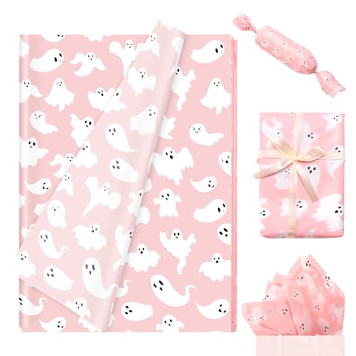 Papier de soie Halloween fantôme mignon rose 35x50 cm pour emballage de fête Whaline Lot de 100