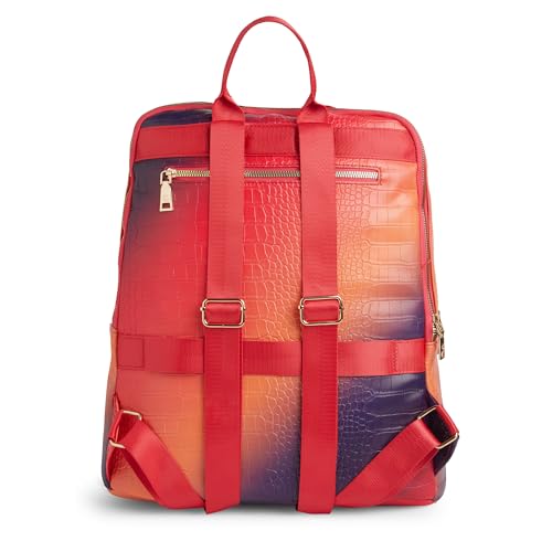 Image of Caprese Marilyn Large 15 Inch Laptop Backpack for Women | Croc Pattern Everyday Bag with Adjustable Starp & Zip Closure | Stylish & Spacious for Every Day Use (Red)