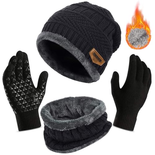 TYXHXTF Gorro Bufanda Guantes Set, Punto Sombreros, 3 Dedos Guantes Táctiles Antideslizante de Pantalla, para Esquí Deportes al Aire para Mujeres y Hombres