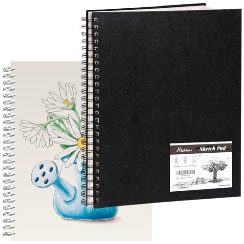 KAKKUE 11 x 14 200 GSM Premium Mixed Media Sketchbook 80 Sheets (160 Pages) Hardcover Spiral Bound Drawing Pad Acid-Free Thick Artist Paper for Watercolor Illustration & Professional Sketching